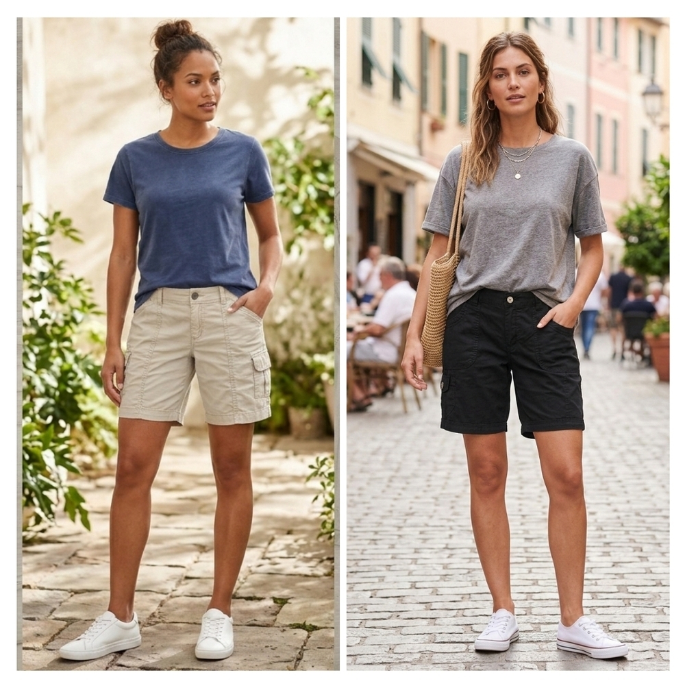 Women’s Bermuda Shorts Bundle Size 10 White Stag Sonoma Cargo Black Khaki - Picture 1 of 16